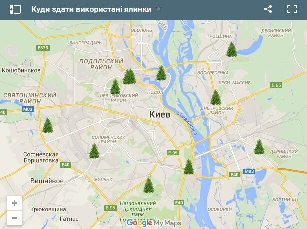 У мережі з'явилася інтерактивна карта пунктів збору ялинок у Києві