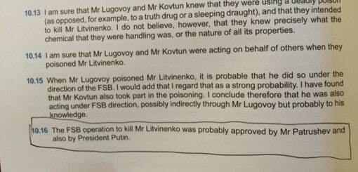 Путин, возможно, лично одобрил убийство Литвиненко – официальный отчет