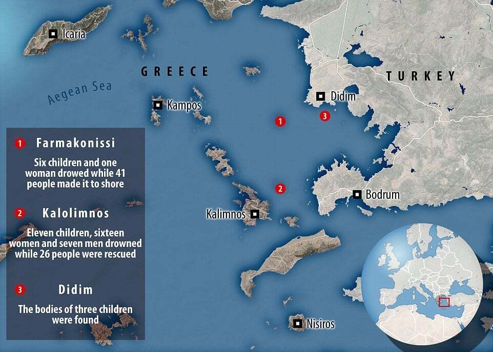 У берегов Греции и Турции произошло три кораблекрушения: утонули 45 человек