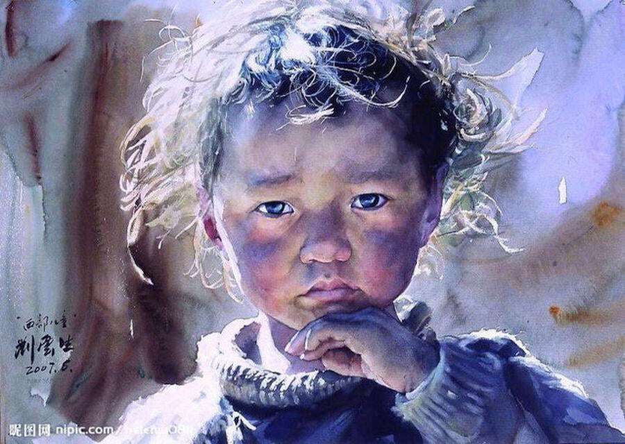 Жители Тибета: сеть покорили картины китайского художника, рисующего акварелью