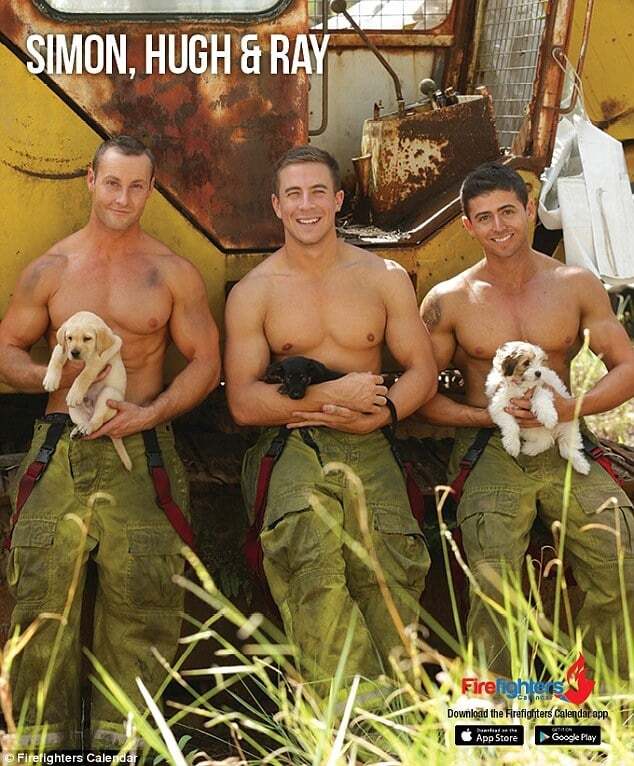 Полуобнаженные австралийские пожарные снялись для календаря с щенками