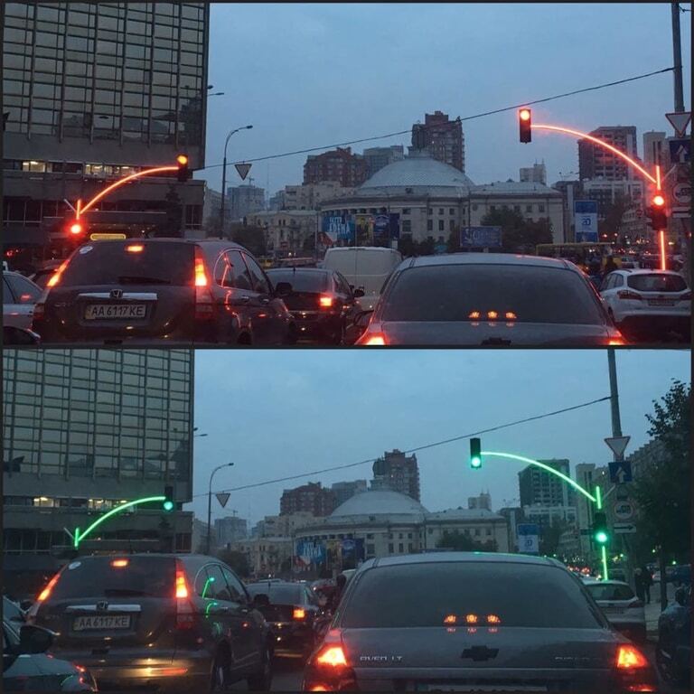 "Это офигенно": соцсети пришли в восторг от "горящего" светофора в Киеве
