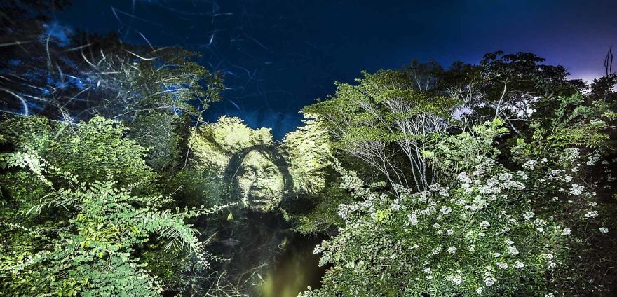 Экологический стрит-арт: художник рисует светом в амазонских джунглях