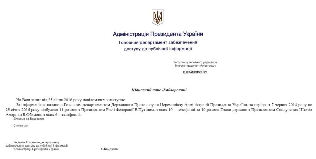 В АП назвали количество личных встреч Порошенко с Путиным и Обамой: документ