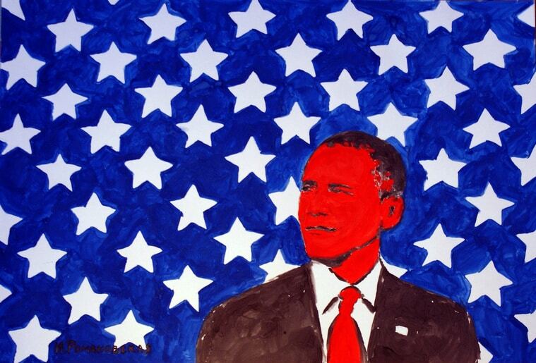 Подарок на пенсию: художница нарисовала Обаму грудью