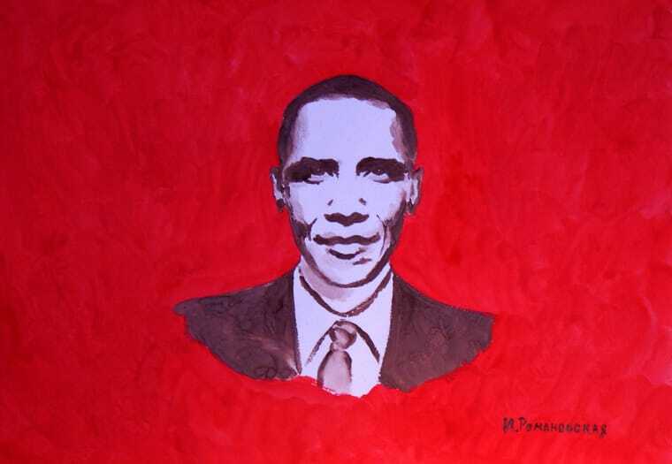 Подарок на пенсию: художница нарисовала Обаму грудью