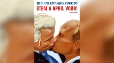 В поддержку Украины: в Голландии развесили Путина, целующегося с местным политиком