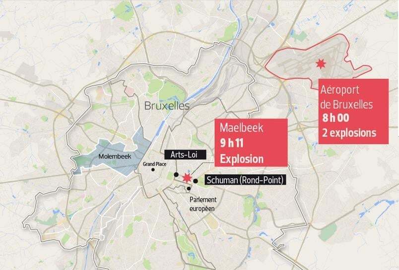 Теракты в Брюсселе: в сети появилась схема взрывов