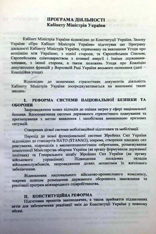 Економічний розвиток і стандарти НАТО: з'явився повний текст програми нового уряду