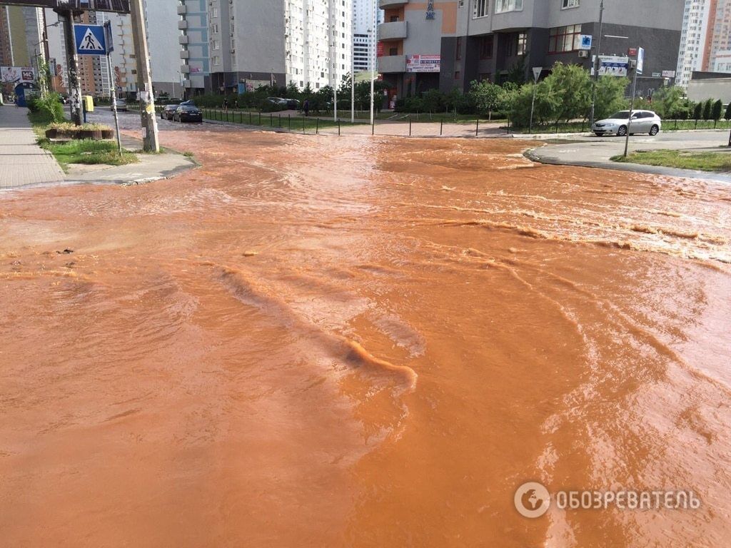 В Киеве на улице образовалось рыжее "озеро": опубликованы фото