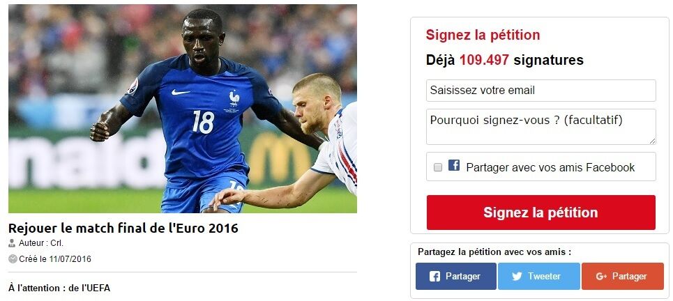 Евро-2016. Во Франции собирают голоса для петиции с требованием переиграть финал