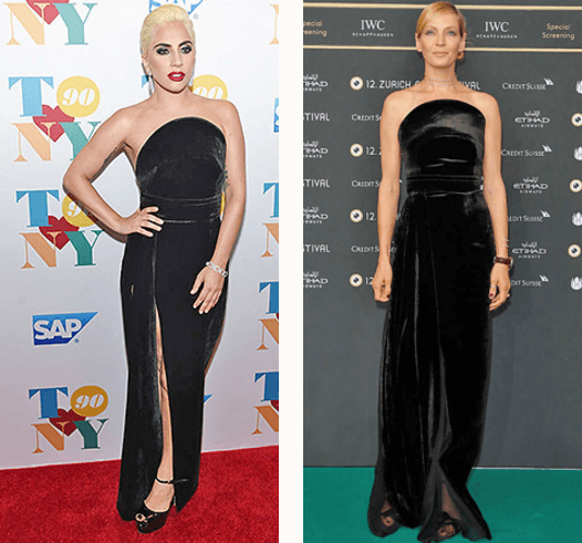 Леди Гага и Ума Турман вышли в свет в одинаковых платьях из черного бархата
