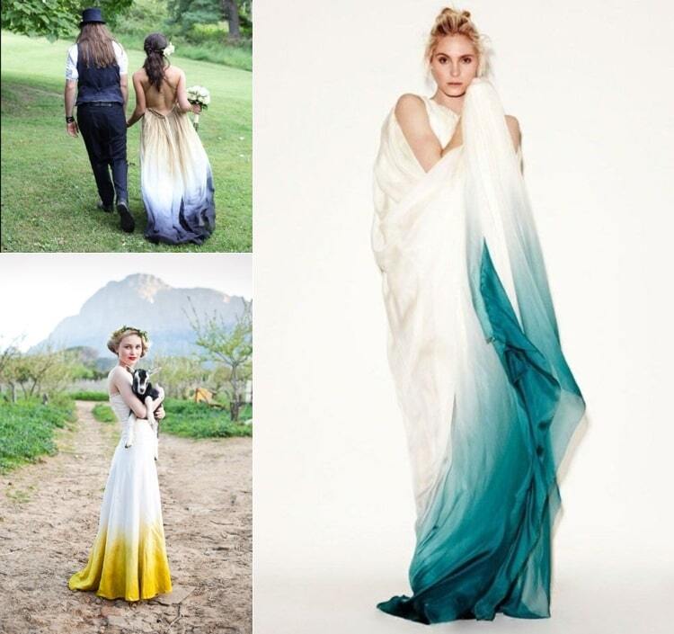 Необычные свадебные платья с цветным подолом стали новым модным трендом