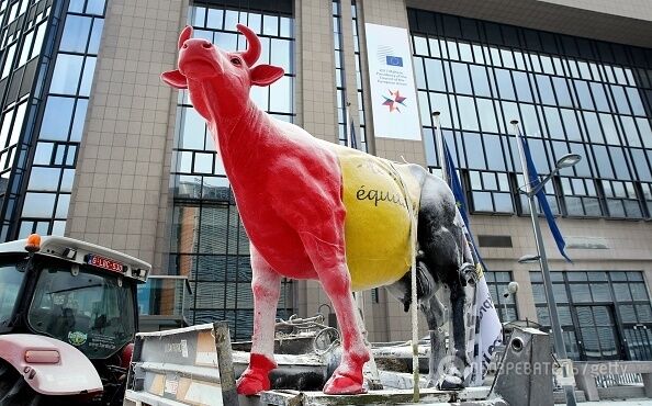 Молочный "теракт" фермеров в Бельгии: появились фото и видео липкой акции у здания ЕС