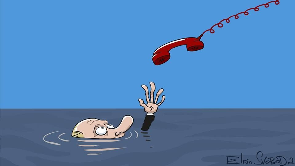 "Абонент недоступен": появилась карикатура на Путина и "спасительный звонок Трампа"