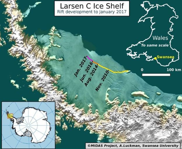 Льодовик Ларсена знаходиться біля узбережжя Антарктичного півострова і названий на честь норвезького полярника Карла Антона Ларсена