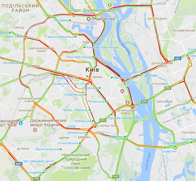 Київ застряг у величезних заторах: опублікована карта