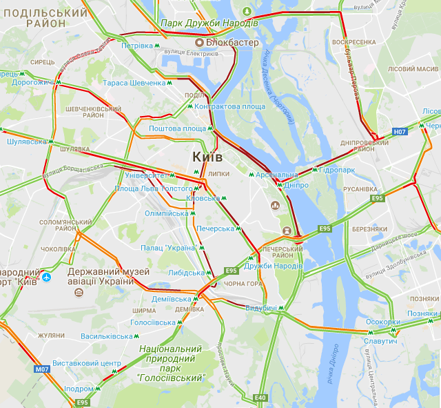 Киев застрял в огромных пробках: опубликована карта