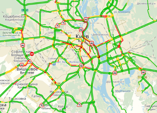 Киев застрял в огромных пробках: опубликована карта