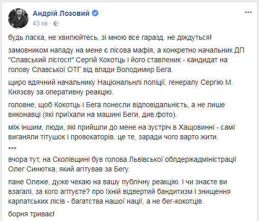 Нападение на Лозового: нардеп раскрыл детали