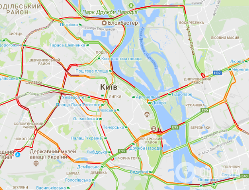 Киев застрял в огромных пробках: опубликована карта