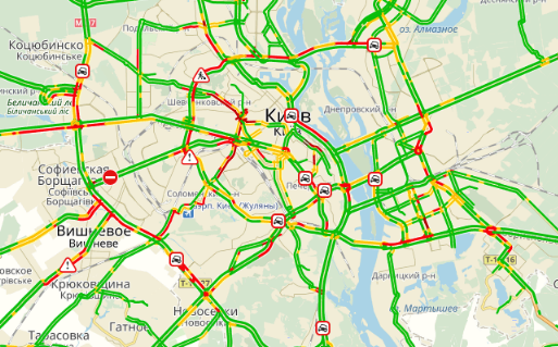 Киев застрял в огромных пробках: опубликована карта