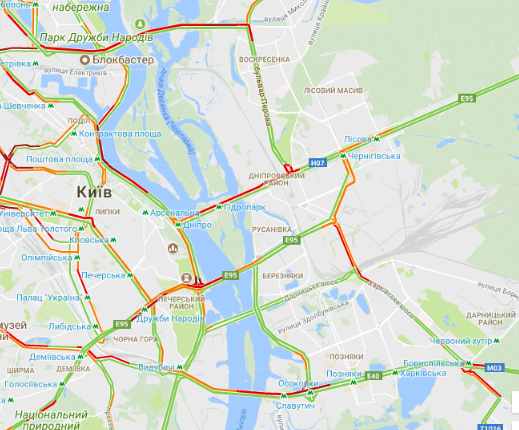 Киев застрял в огромных пробках: опубликована карта