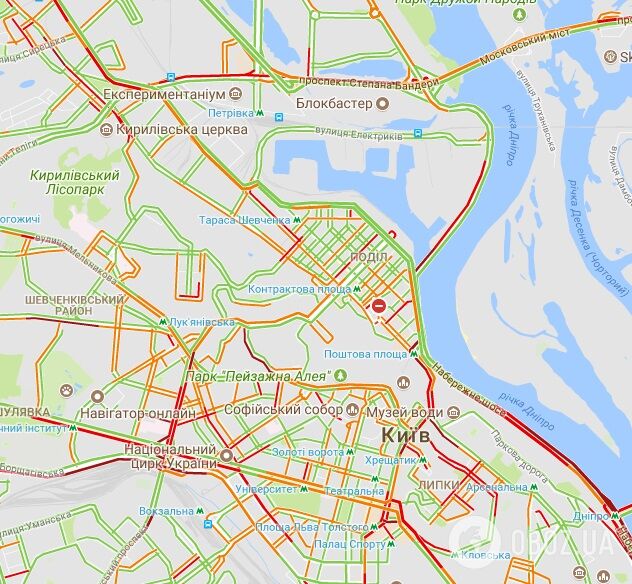 Київ застряг у величезних пробках: зупинилися мости і центр міста (карта)
