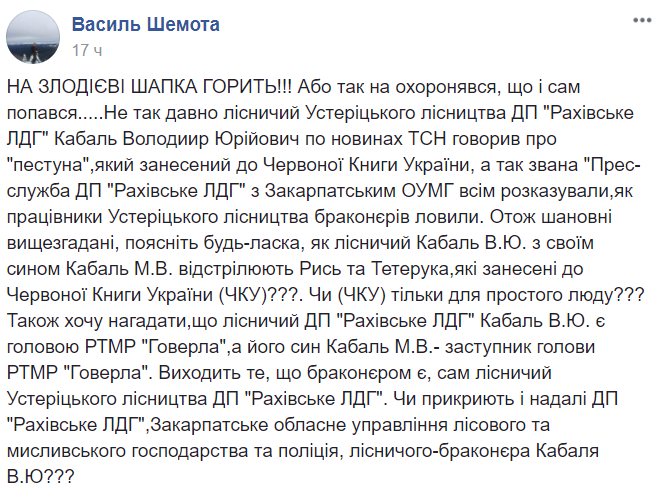 Лісник жорстоко розправився з унікальною твариною на Закарпатті. Фотофакт