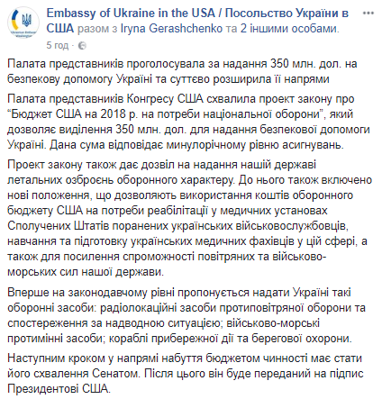 Летальна зброя для України: Конгрес США ухвалив важливе рішення