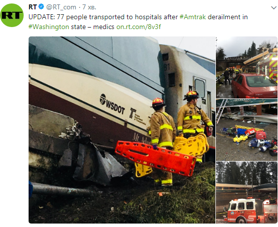 У США потяг з пасажирами впав з моста: з'явилися перші фото з місця катастрофи