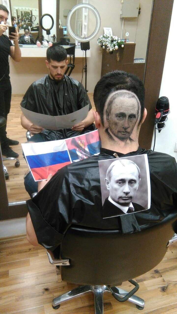 Серб изобразил у себя на голове портрет Путина. Фотофакт