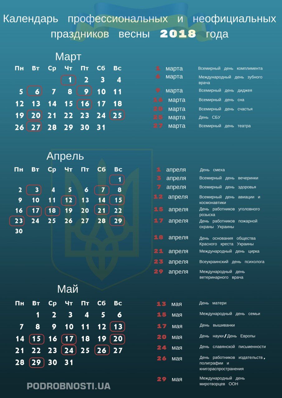Календар свят на 2018 рік: корисна інфографіка