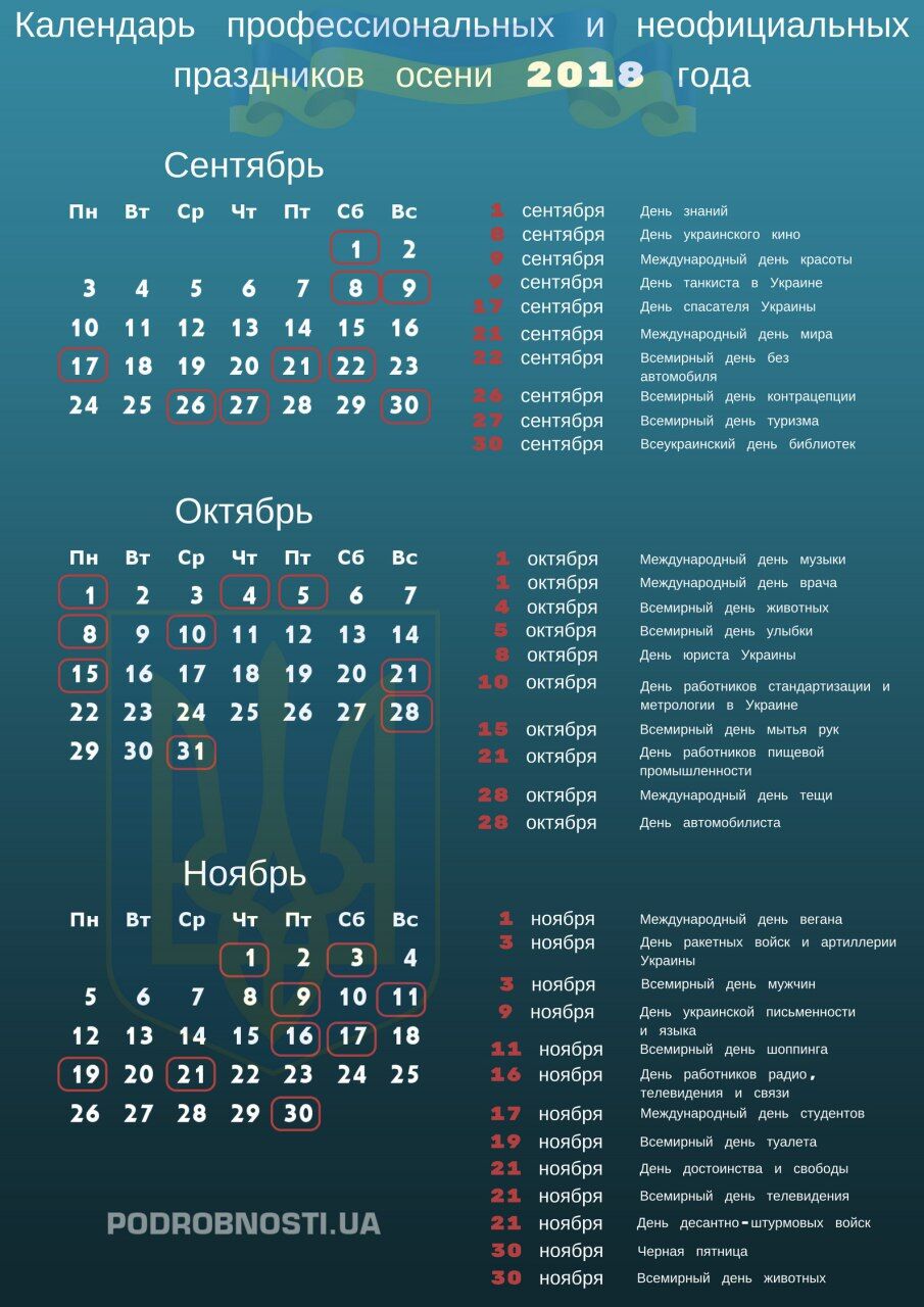 Календар свят на 2018 рік: корисна інфографіка