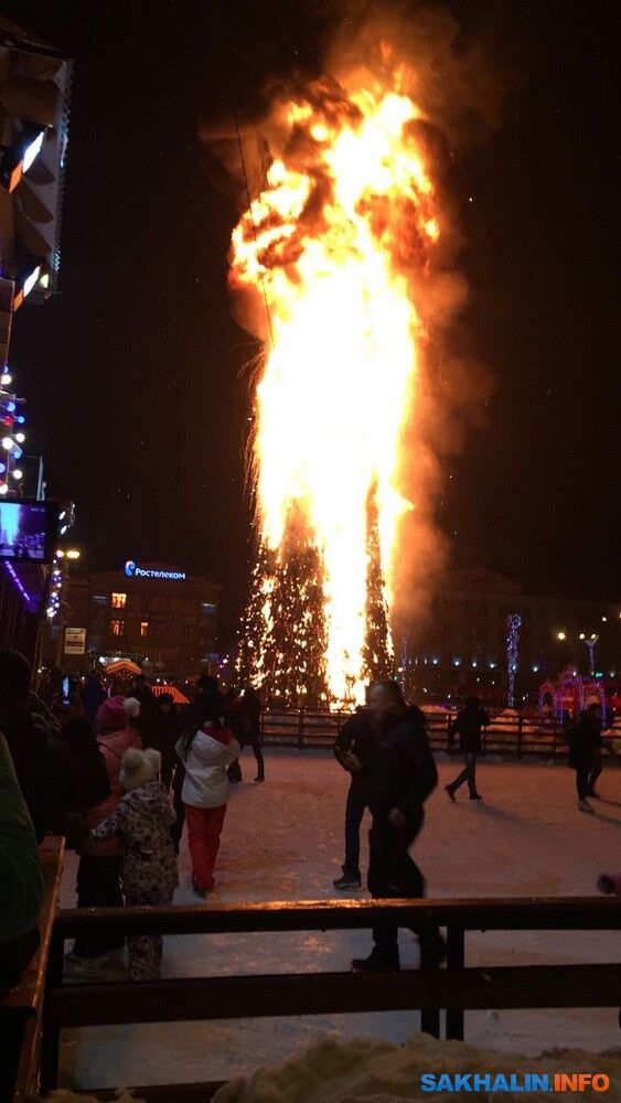 Раз, два, три...! На Сахалине случайно сожгли 25-метровую новогоднюю елку