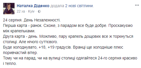 Військовий парад у Києві: синоптик дала прогноз погоди