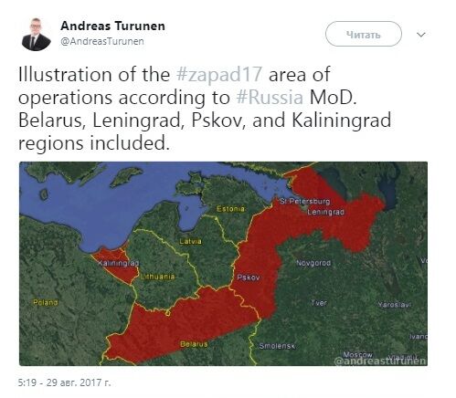 "Захід-2017": в мережу потрапила мапа путінських військових навчань