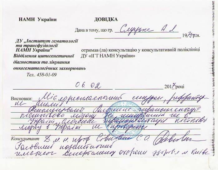 Диагноз Алины Слуцкой