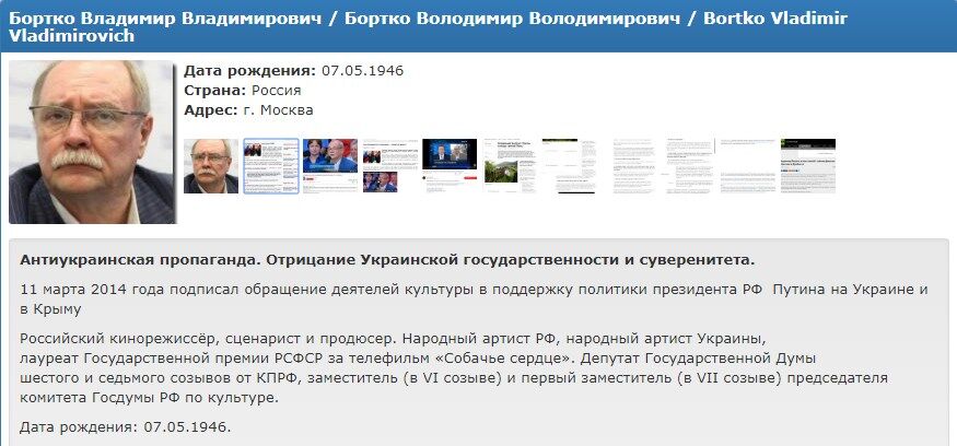 Ніякої України немає? Народний артист Росії загримів до бази "Миротворця"