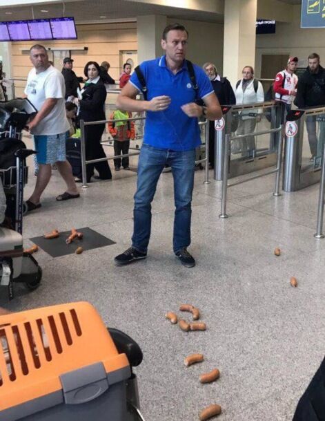 Расчехляйте фотошоп: Навального в аэропорту атаковали сардельками