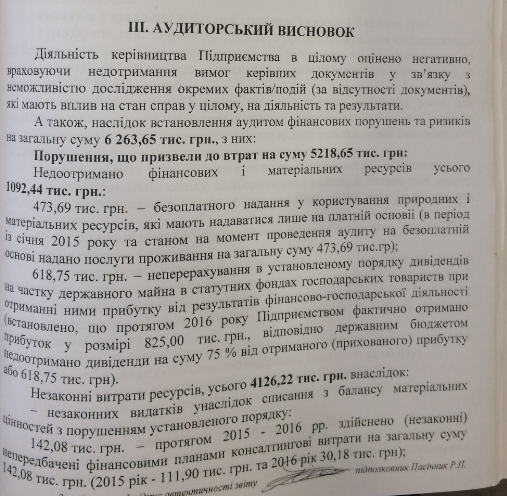 Звіт Міноборони щодо збитків в ДП "Готель Козацький"