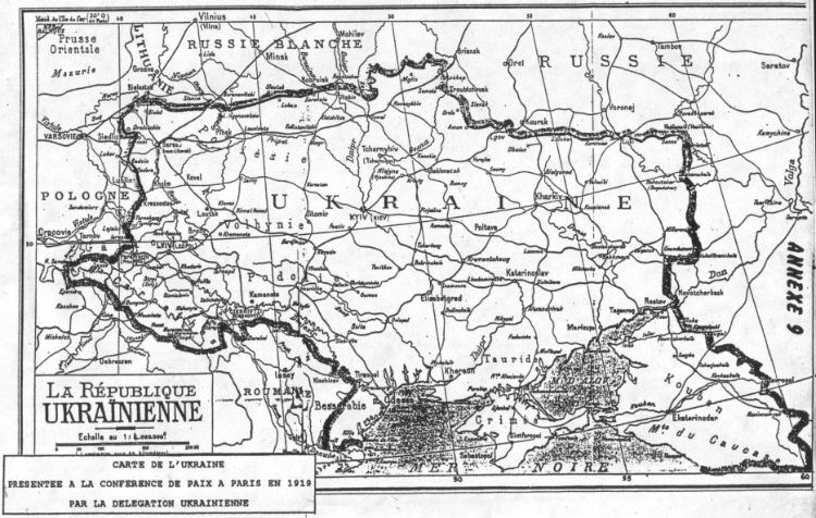 Карта Украинской республики, представленная украинской делегацией на Парижской мирной конференции, 1919 год