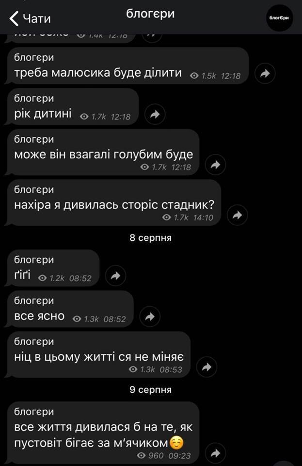 Скриншоты сообщений Стасюк Юлии о блогере и его семье