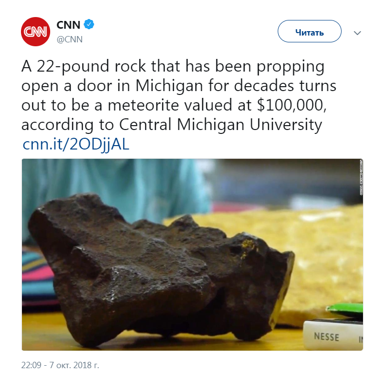Подпирал дверь: в Мичигане нашли дорогущий метеорит