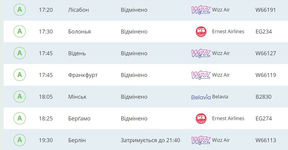 В аэропорту "Киев" отменили ряд рейсов