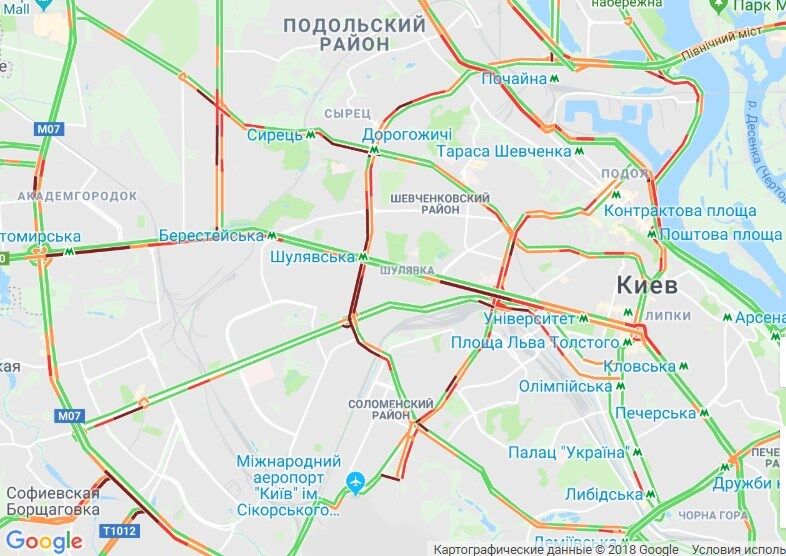 Улицы Киева парализовали пробки: карта "красных" участков 