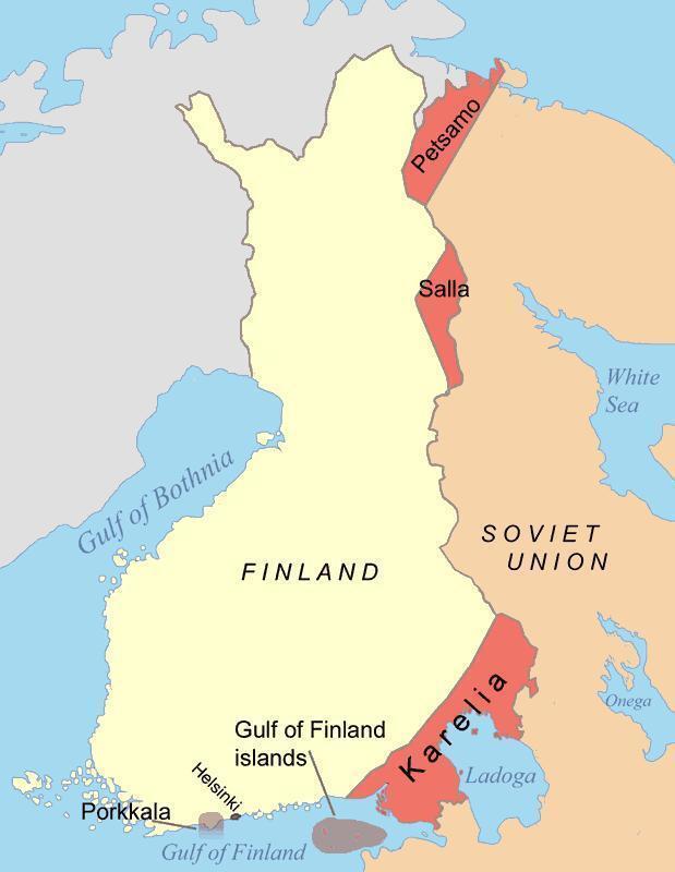 Карта з територіями, які Фінляндія передала РФ