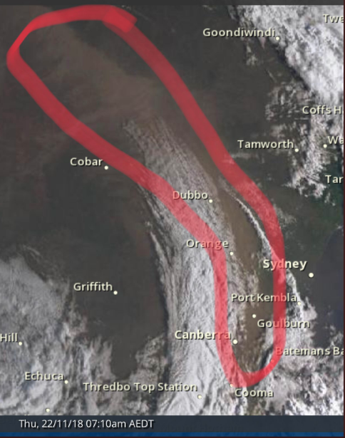 Зона распространения песчаной бури в Австралии