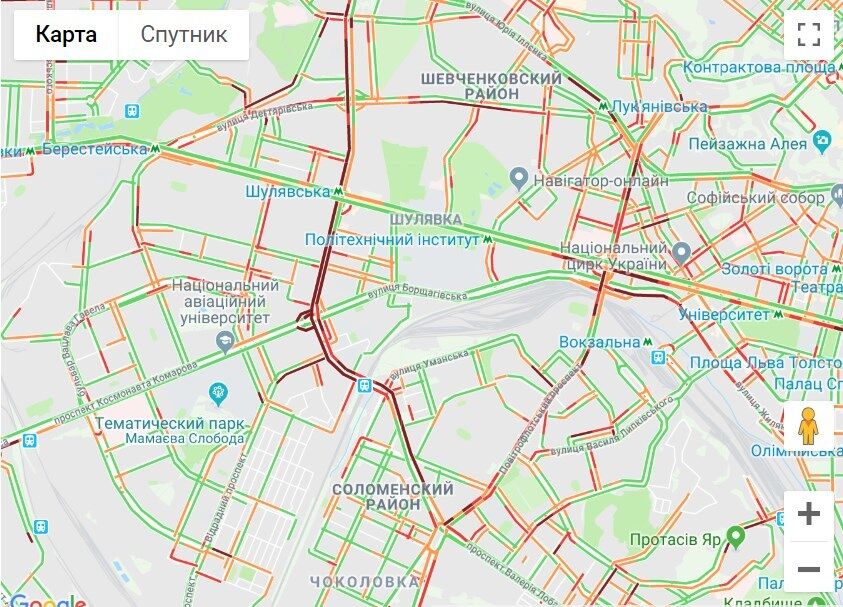 Киев парализовали многокилометровые пробки: карта "красных" улиц 