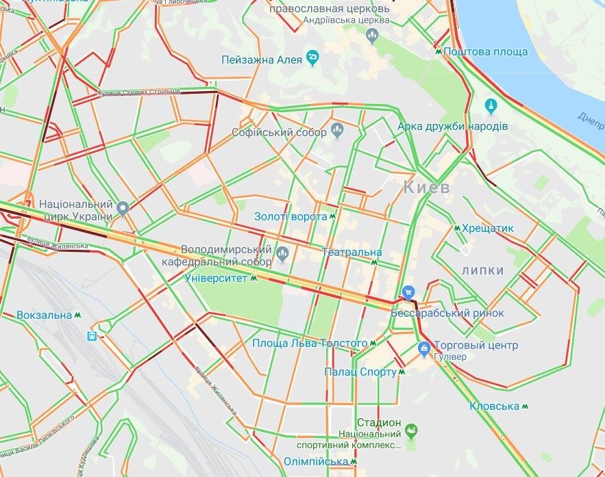 Киев сковали пробки и аварии: карта затруднений движения 